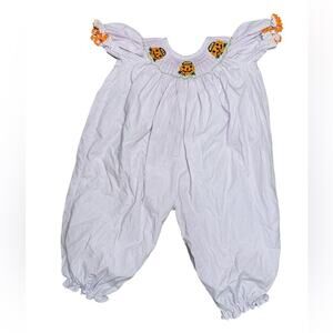 Vtg 90s Halloween Fall Purple Gingham Pumpkin Embroidered Jumpsuit Girls 3T